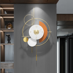 Modern 3D Round Wall Clock Decor Gold Pendulum Geometric Mute Metal Home Clock Art - thumbnail 2