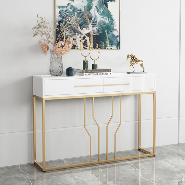 800mm Modern Narrow White Console Table with Storage Wood Entryway Table with Drawers - image 1