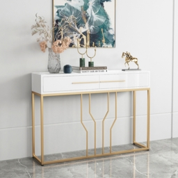 800mm Modern Narrow White Console Table with Storage Wood Entryway Table with Drawers - thumbnail 1