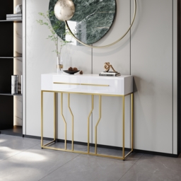 800mm Modern Narrow White Console Table with Storage Wood Entryway Table with Drawers - thumbnail 8