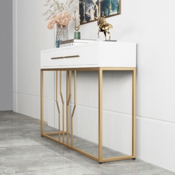 800mm Modern Narrow White Console Table with Storage Wood Entryway Table with Drawers - thumbnail 3