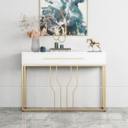 800mm Modern Narrow White Console Table with Storage Wood Entryway Table with Drawers - thumbnail 2