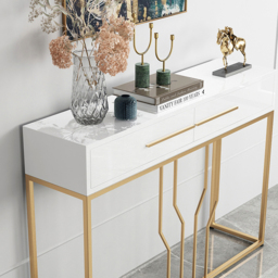 800mm Modern Narrow White Console Table with Storage Wood Entryway Table with Drawers - thumbnail 6