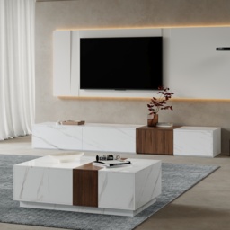 Vewal Wood Block TV Stand & Coffee Table Set - thumbnail 3
