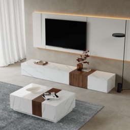 Vewal Wood Block TV Stand & Coffee Table Set - thumbnail 1