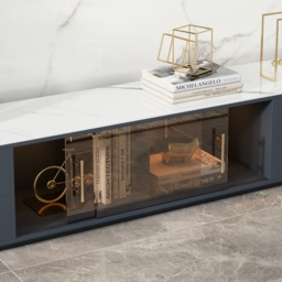 Dark Grey TV Stand Sintered Stone Top 4-Drawer Glass Doors Media Console in Small - thumbnail 6