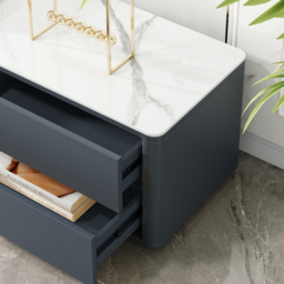 Dark Grey TV Stand Sintered Stone Top 4-Drawer Glass Doors Media Console in Small - thumbnail 5