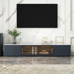Dark Grey TV Stand Sintered Stone Top 4-Drawer Glass Doors Media Console in Small - thumbnail 2
