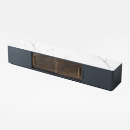 Dark Grey TV Stand Sintered Stone Top 4-Drawer Glass Doors Media Console in Small - thumbnail 9