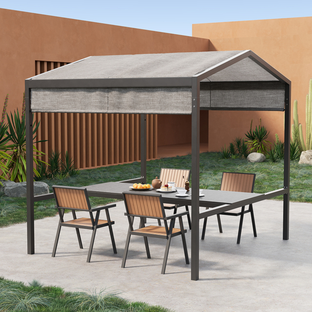 Outdoor Patio Adjustable Height Aluminum Dining Table with Canopy Convert to Bar Table - image 1
