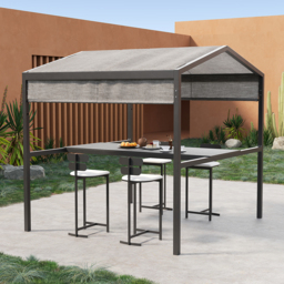 Outdoor Patio Adjustable Height Aluminum Dining Table with Canopy Convert to Bar Table - thumbnail 4