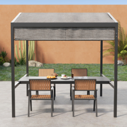 Outdoor Patio Adjustable Height Aluminum Dining Table with Canopy Convert to Bar Table - thumbnail 2