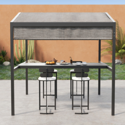 Outdoor Patio Adjustable Height Aluminum Dining Table with Canopy Convert to Bar Table - thumbnail 5