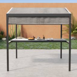 Outdoor Patio Adjustable Height Aluminum Dining Table with Canopy Convert to Bar Table - thumbnail 8