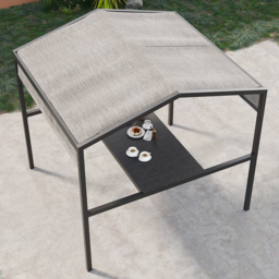 Outdoor Patio Adjustable Height Aluminum Dining Table with Canopy Convert to Bar Table - thumbnail 9