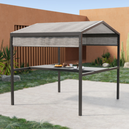 Outdoor Patio Adjustable Height Aluminum Dining Table with Canopy Convert to Bar Table - thumbnail 7