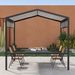 Outdoor Patio Adjustable Height Aluminum Dining Table with Canopy Convert to Bar Table - thumbnail 3