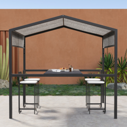 Outdoor Patio Adjustable Height Aluminum Dining Table with Canopy Convert to Bar Table - thumbnail 6
