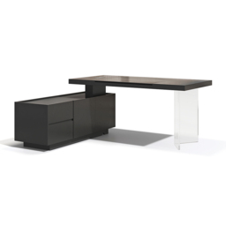 Set Modern Black L-Shape Standing Desk & Leather Office Desk Chair Set Khaki (1815mm) - thumbnail 9