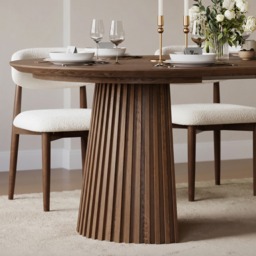 119 - 200 cm Extendable Round-to-Oval Wood Dining Table with Fluted Base, Seats 4-6 - thumbnail 9