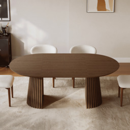 119 - 200 cm Extendable Round-to-Oval Wood Dining Table with Fluted Base, Seats 4-6 - thumbnail 4