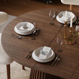 119 - 200 cm Extendable Round-to-Oval Wood Dining Table with Fluted Base, Seats 4-6 - thumbnail 7