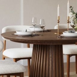 119 - 200 cm Extendable Round-to-Oval Wood Dining Table with Fluted Base, Seats 4-6 - thumbnail 8