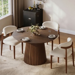 119 - 200 cm Extendable Round-to-Oval Wood Dining Table with Fluted Base, Seats 4-6 - thumbnail 3