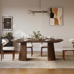 119 - 200 cm Extendable Round-to-Oval Wood Dining Table with Fluted Base, Seats 4-6 - thumbnail 2
