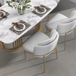 Modern Dining Chair Cotton & Linen with Upholstered Side Kitchen Chairs in White 2-Pieces - thumbnail 3