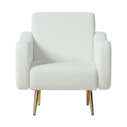 Modern White Boucle Accent Chair Armchair with Metal Leg in Gold - thumbnail 8
