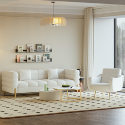 Modern White Boucle Accent Chair Armchair with Metal Leg in Gold - thumbnail 6