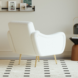 Modern White Boucle Accent Chair Armchair with Metal Leg in Gold - thumbnail 4