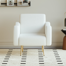 Modern White Boucle Accent Chair Armchair with Metal Leg in Gold - thumbnail 3