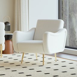 Modern White Boucle Accent Chair Armchair with Metal Leg in Gold - thumbnail 2