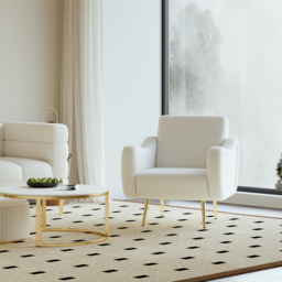 Modern White Boucle Accent Chair Armchair with Metal Leg in Gold - thumbnail 5