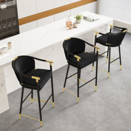 Cranis Bar Height Bar Stool with Arms in Black Upholstery Velvet 8-Pieces - thumbnail 3