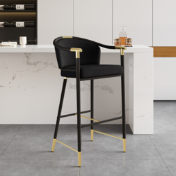 Cranis Bar Height Bar Stool with Arms in Black Upholstery Velvet 8-Pieces - thumbnail 2