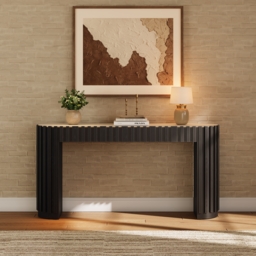 "Aura 60"" Ash Wood Fluted Black Console Table With Sintered Stone Top" - thumbnail 2