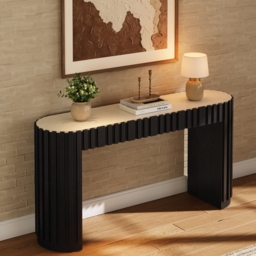 "Aura 60"" Ash Wood Fluted Black Console Table With Sintered Stone Top" - thumbnail 3