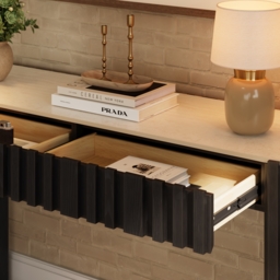 "Aura 60"" Ash Wood Fluted Black Console Table With Sintered Stone Top" - thumbnail 8