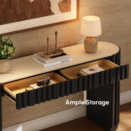 "Aura 60"" Ash Wood Fluted Black Console Table With Sintered Stone Top" - thumbnail 5