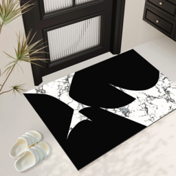 2 Pieces Black&White Geometric Bath Mat Set Marble Texture Non-slip Absorbent Rug Sets - thumbnail 8