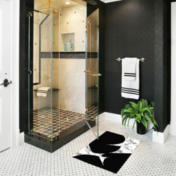 2 Pieces Black&White Geometric Bath Mat Set Marble Texture Non-slip Absorbent Rug Sets - thumbnail 9