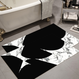 2 Pieces Black&White Geometric Bath Mat Set Marble Texture Non-slip Absorbent Rug Sets - thumbnail 4