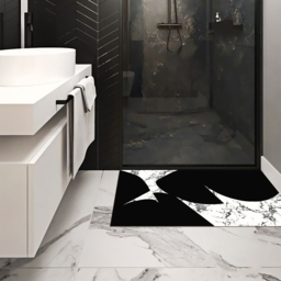 2 Pieces Black&White Geometric Bath Mat Set Marble Texture Non-slip Absorbent Rug Sets - thumbnail 7