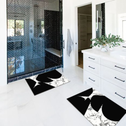 2 Pieces Black&White Geometric Bath Mat Set Marble Texture Non-slip Absorbent Rug Sets - thumbnail 3