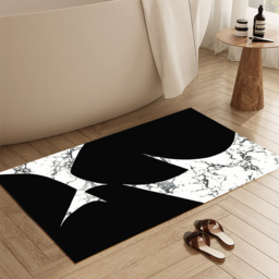 2 Pieces Black&White Geometric Bath Mat Set Marble Texture Non-slip Absorbent Rug Sets - thumbnail 5