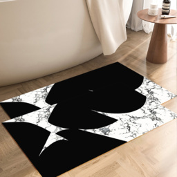 2 Pieces Black&White Geometric Bath Mat Set Marble Texture Non-slip Absorbent Rug Sets - thumbnail 2