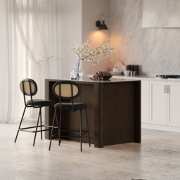 Mid-Century 129 cm Glossy Sintered Stone Top Kitchen Island with Storage, Smoked Brown - thumbnail 3